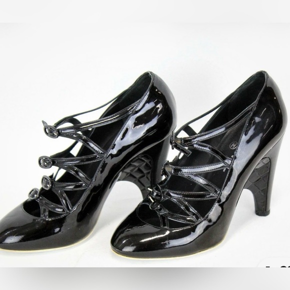 CHANEL Shoes - NEW CHANEL black patent leather strappy cage pumps/heels  8B (38) w box